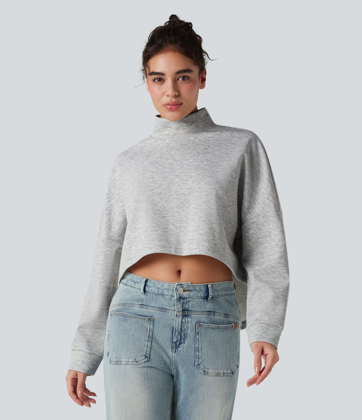 High-neck Long Sleeve High Low Oversized Casual Sweatshirt