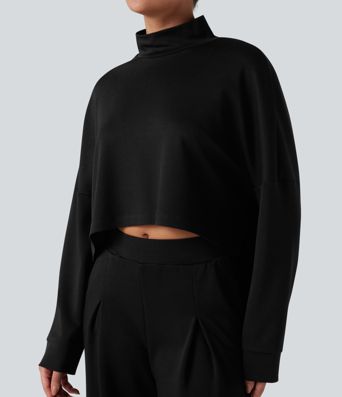 High-neck Long Sleeve High Low Oversized Casual Sweatshirt