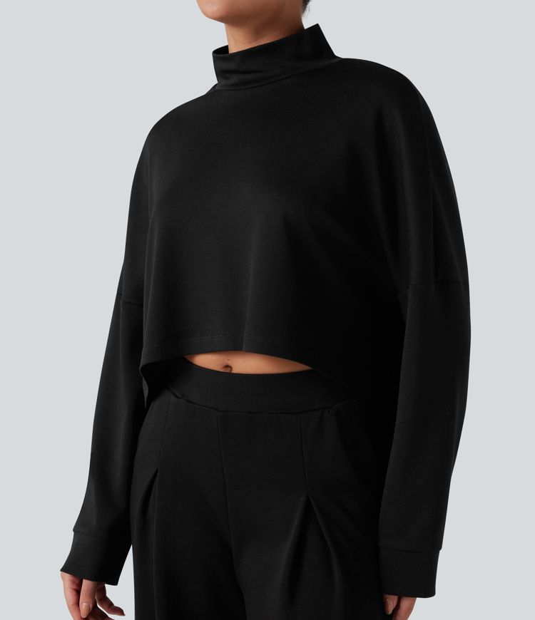 High-neck Long Sleeve High Low Oversized Casual Sweatshirt