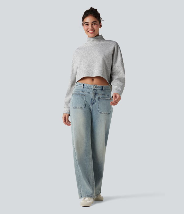 High-neck Long Sleeve High Low Oversized Casual Sweatshirt