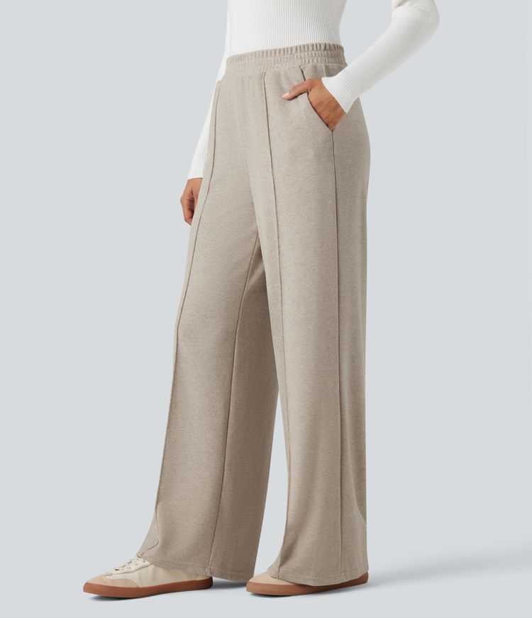 Pantalon thermique coupe droite taille haute avec poches