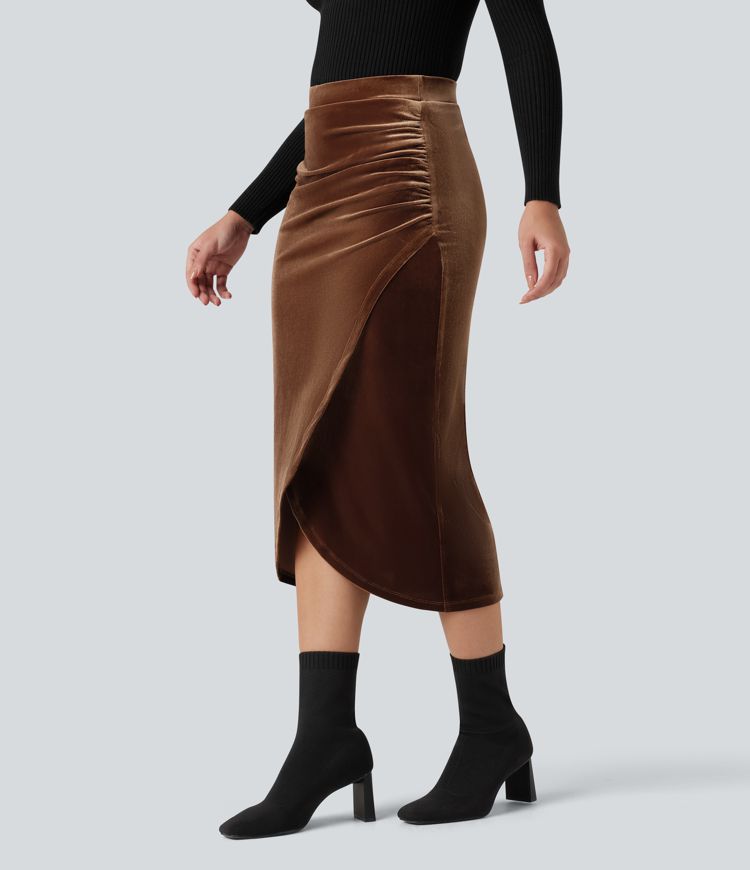 High Waisted Midi Velvet Casual Tulip Skirt