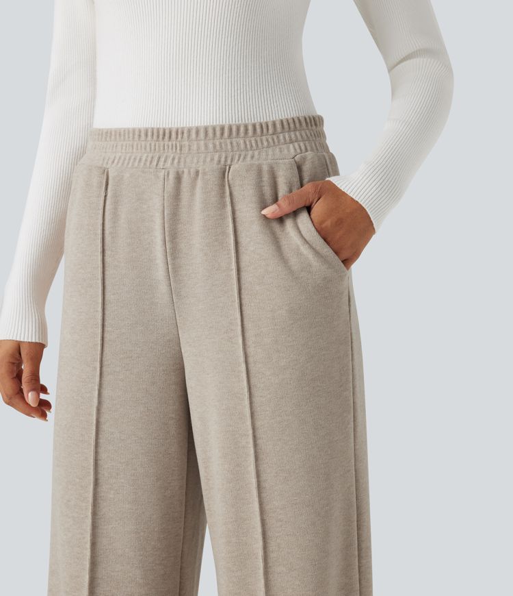 Pantalon thermique coupe droite taille haute avec poches