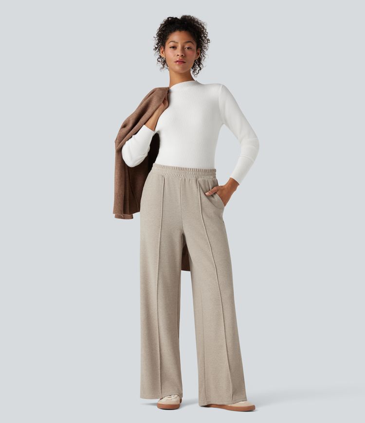 Pantalon thermique coupe droite taille haute avec poches