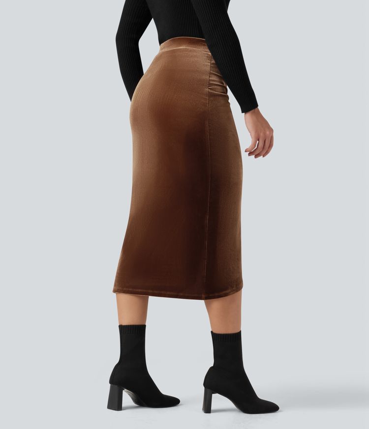 High Waisted Midi Velvet Casual Tulip Skirt