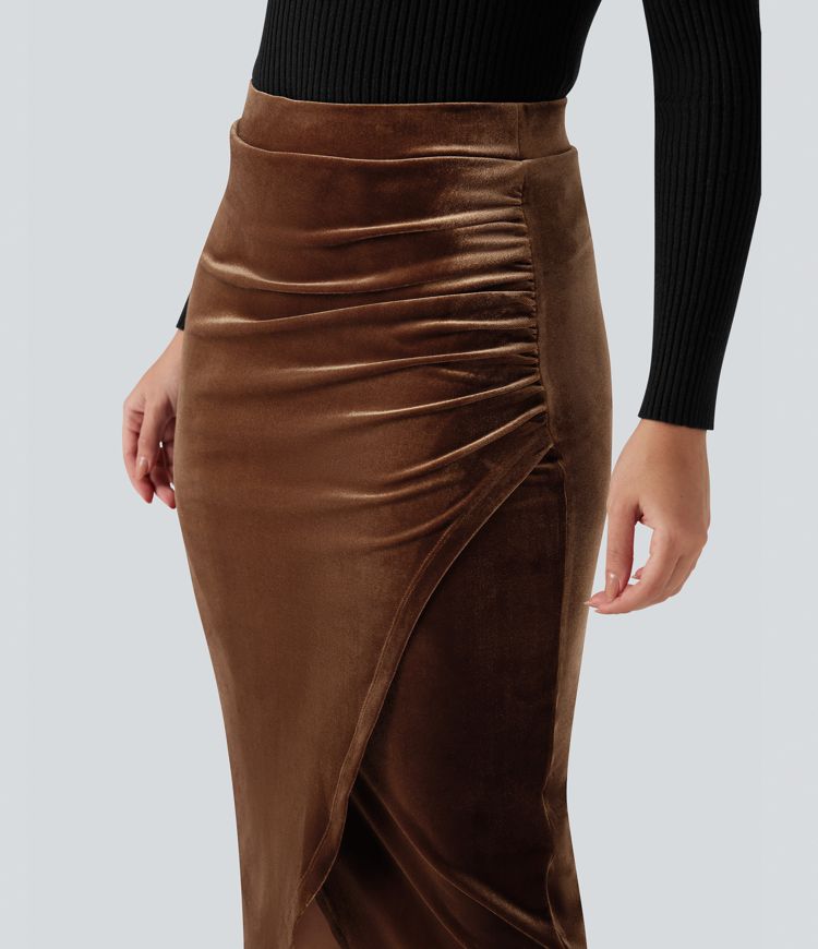 High Waisted Midi Velvet Casual Tulip Skirt