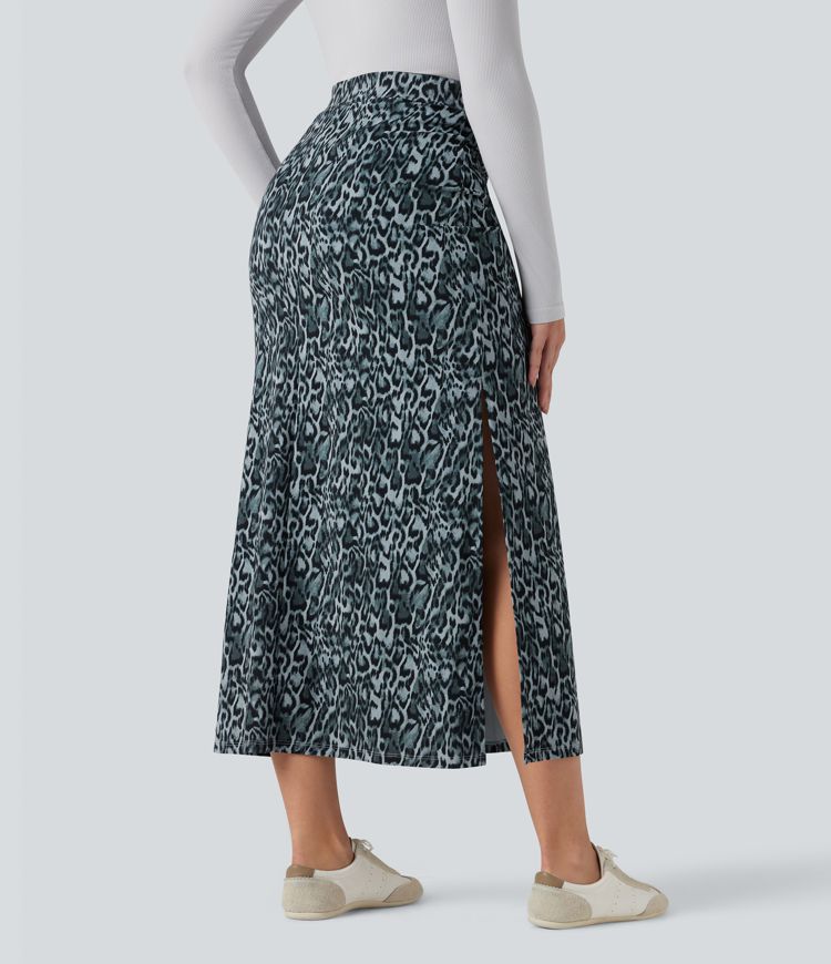 Halara UltraSculpt™ Leopard Print High Waisted Split Maxi Casual Skirt