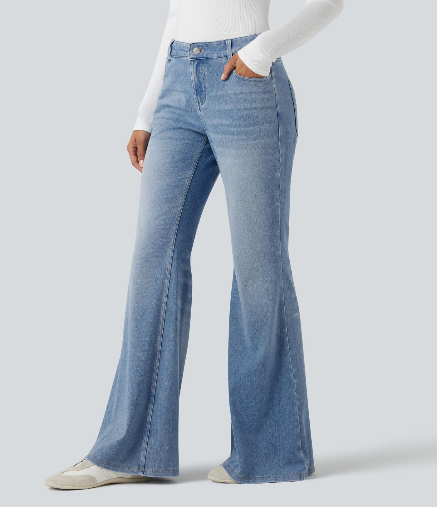 Halara Flex™ Low Rise Flare Washed Casual Jeans with Pockets