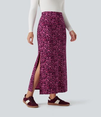 Halara UltraSculpt™ Leopard Print High Waisted Split Maxi Casual Skirt
