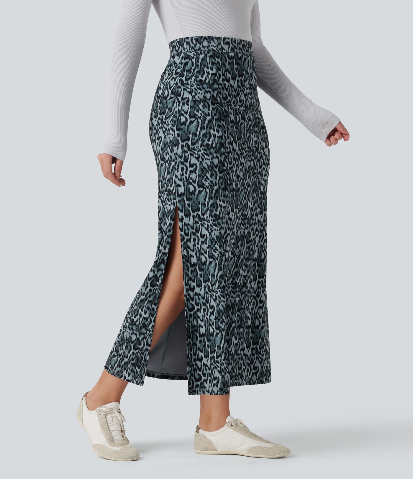 Halara UltraSculpt™ Leopard Print High Waisted Split Maxi Casual Skirt