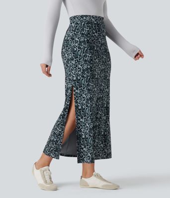 Halara UltraSculpt™ Leopard Print High Waisted Split Maxi Casual Skirt