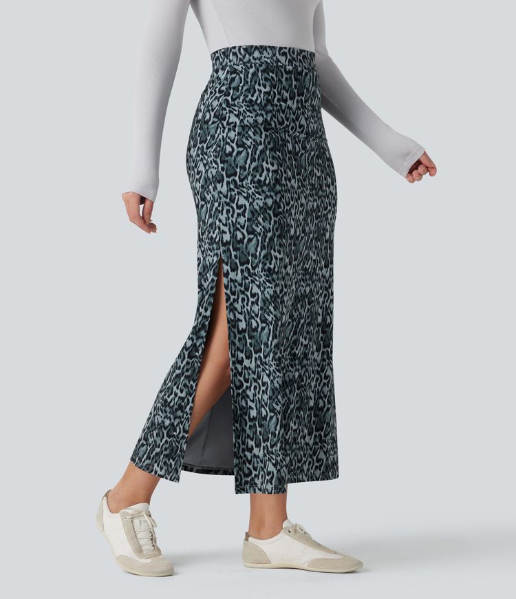 Halara UltraSculpt™ Leopard Print High Waisted Split Maxi Casual Skirt
