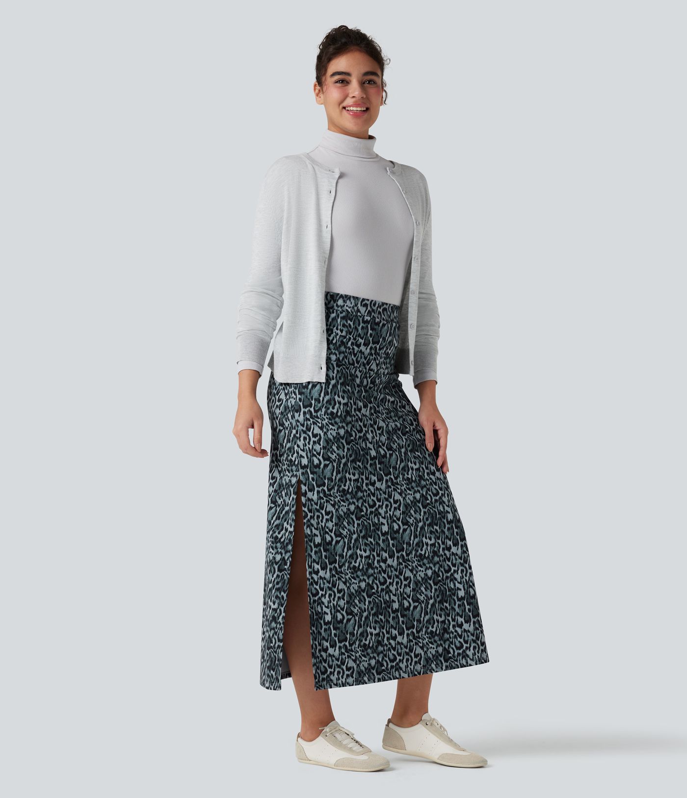 Halara UltraSculpt™ Leopard Print High Waisted Split Maxi Casual Skirt