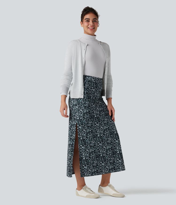 Halara UltraSculpt™ Leopard Print High Waisted Split Maxi Casual Skirt