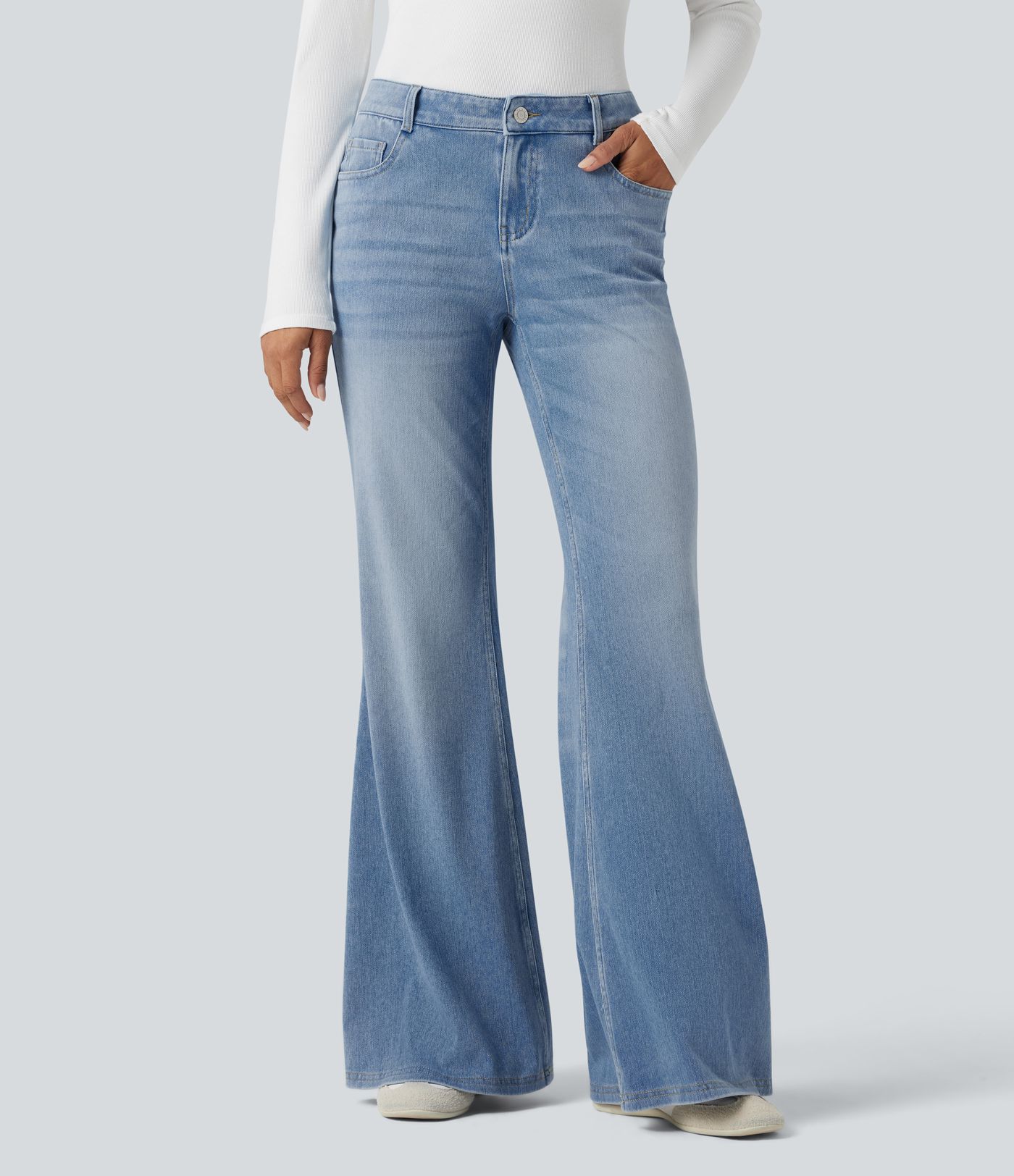 Halara Flex™ Low Rise Flare Washed Casual Jeans with Pockets
