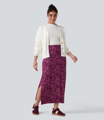 Halara UltraSculpt™ Leopard Print High Waisted Split Maxi Casual Skirt