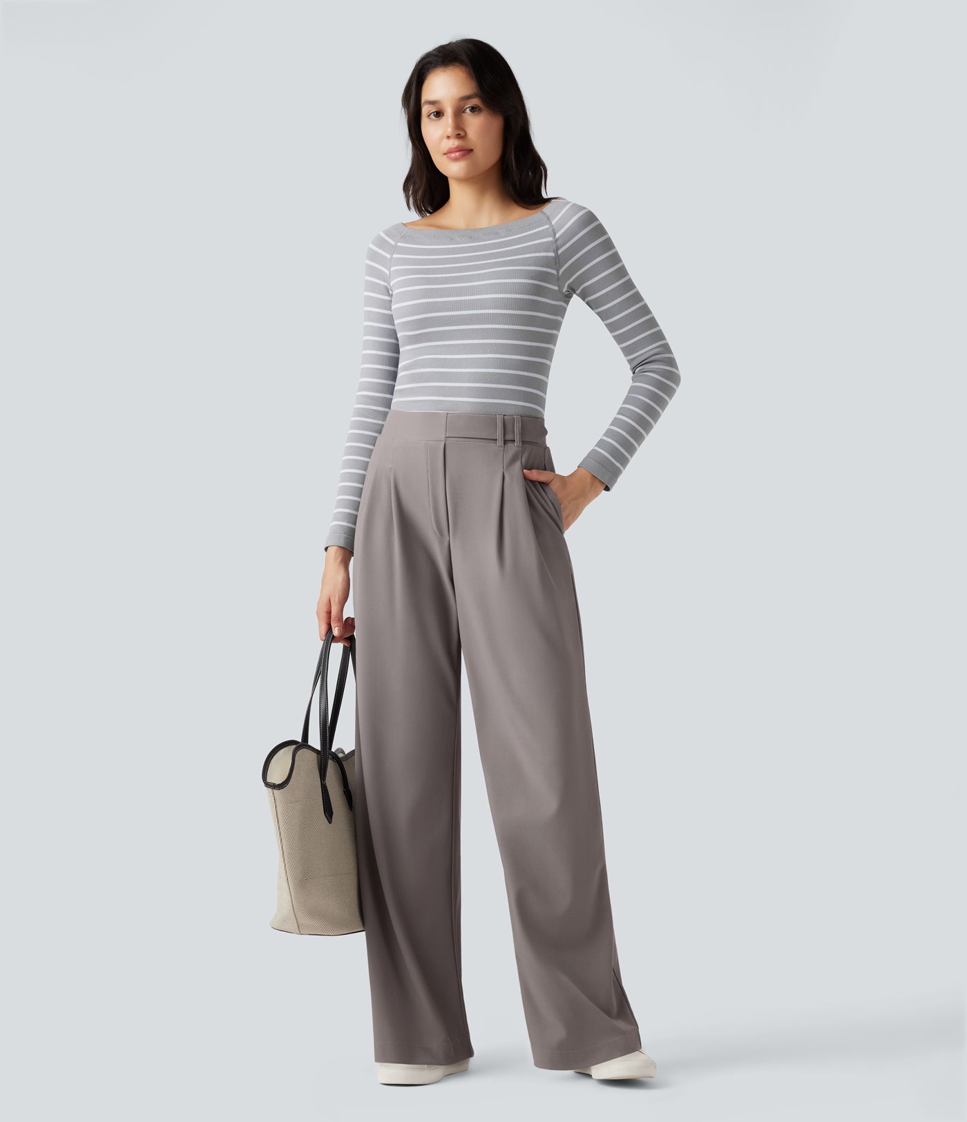 Halara Flex™ High Waisted Wide Leg Micro Waffle Work Pants with Pockets