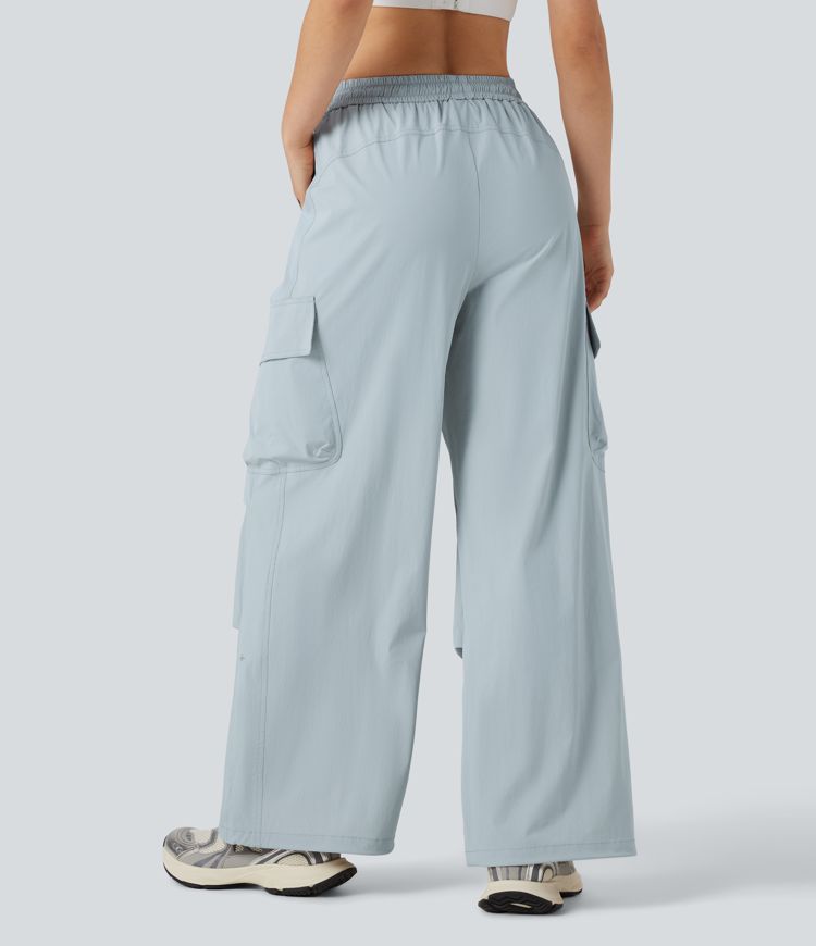 Mid Rise Drawstring Hiking Straight Leg Cargo Pants with Pockets-UPF40+
