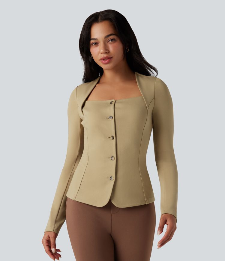 Square Neck Button Fly Work Blazer