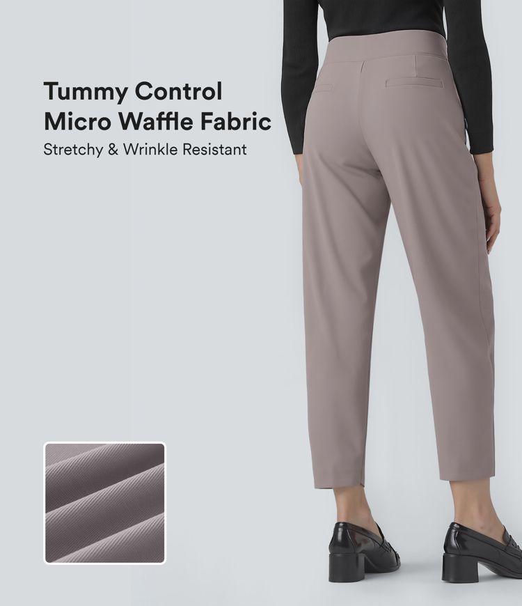 Halara Flex™ Mid Rise Tummy Control Micro Waffle Work Tapered Pants with Pockets