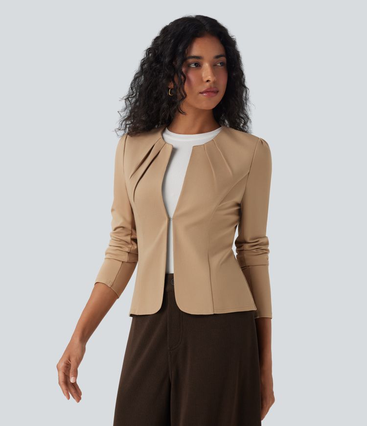 Blazer travail col rond agrafes et œillets manches longues