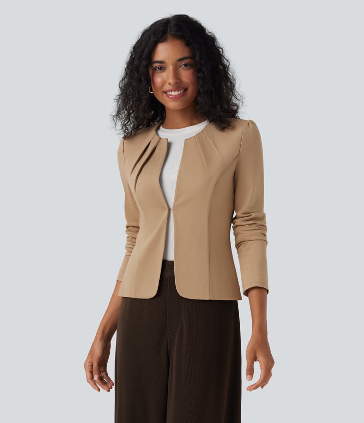 Blazer travail col rond agrafes et œillets manches longues