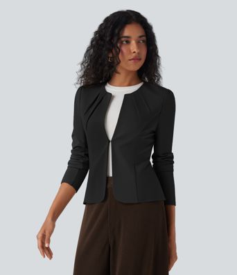 Round Neck Hook and Eye Work Blazer