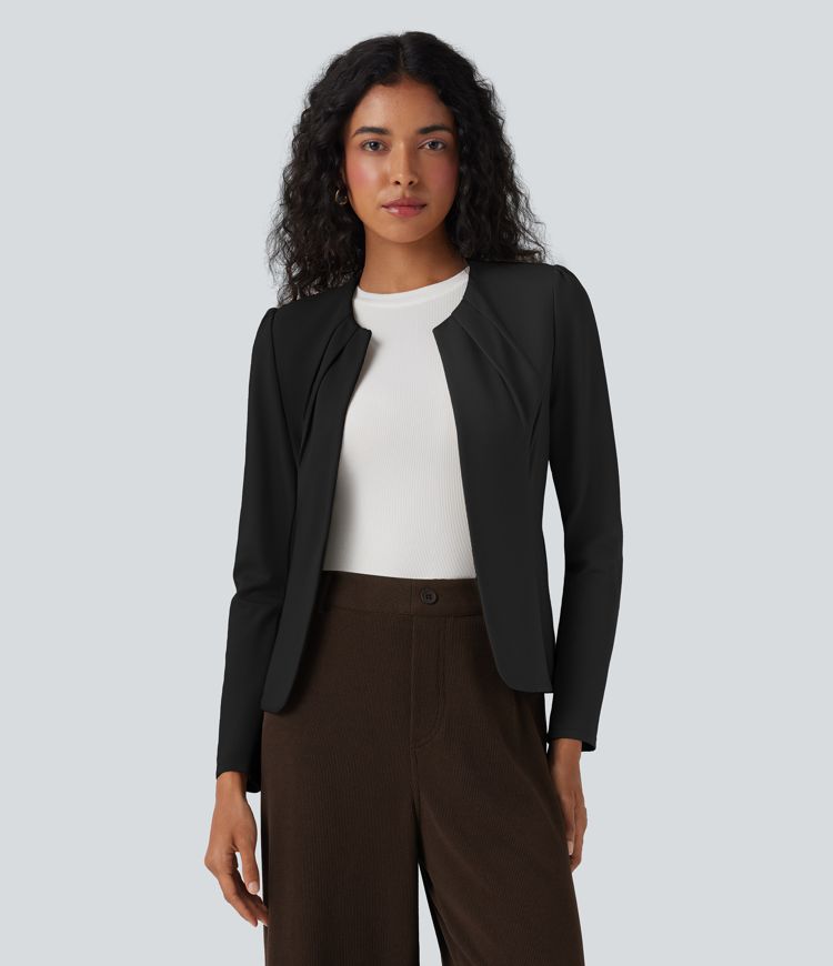 Round Neck Hook and Eye Work Blazer
