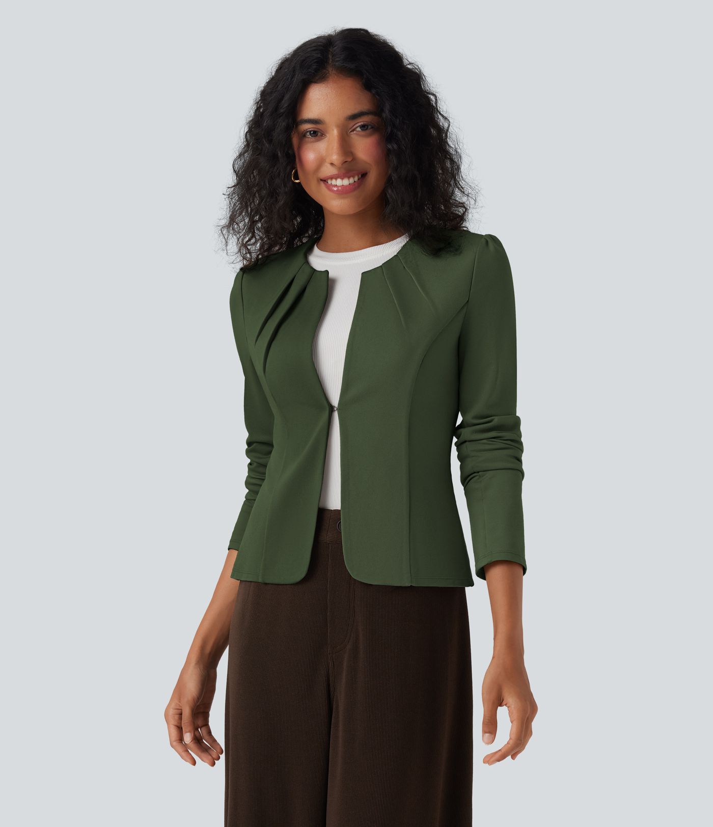 Round Neck Hook and Eye Work Blazer