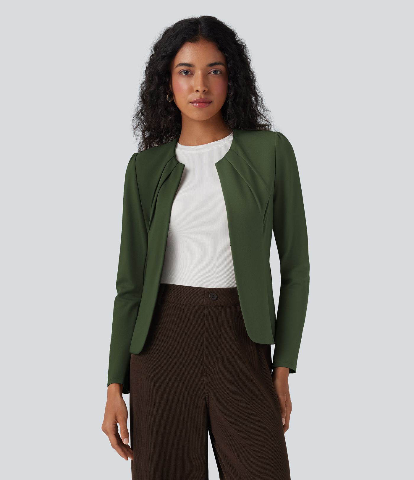 Round Neck Hook and Eye Work Blazer