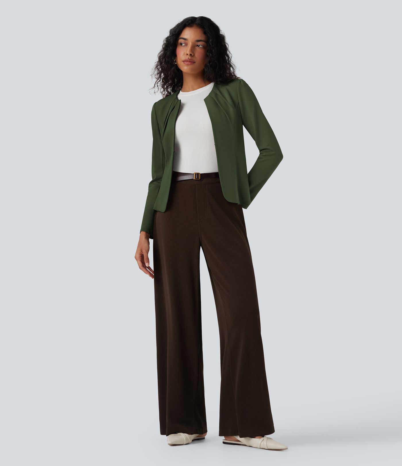 Round Neck Hook and Eye Work Blazer