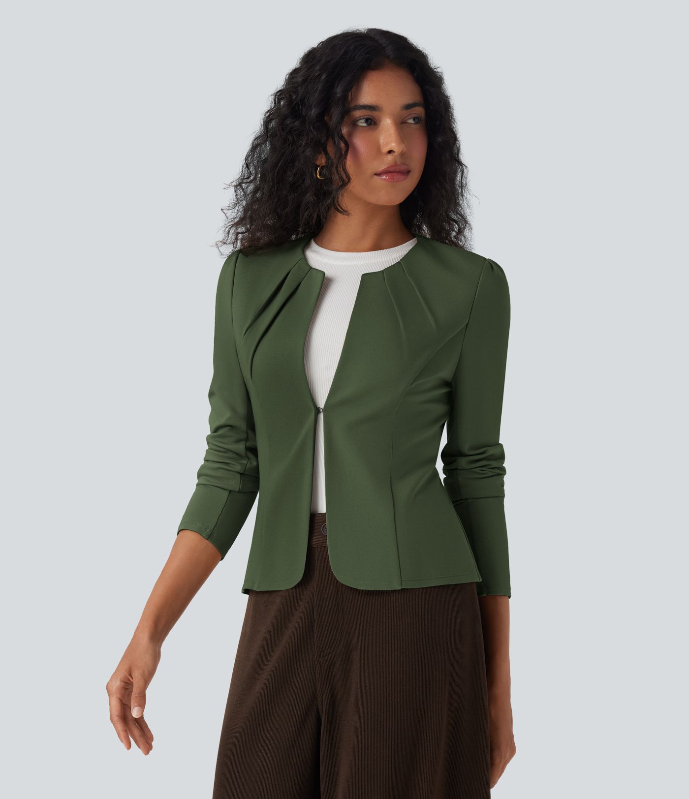 Round Neck Hook and Eye Work Blazer