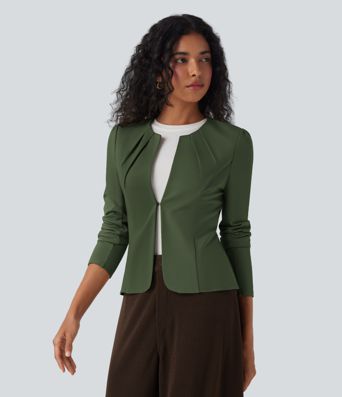 Round Neck Hook and Eye Work Blazer