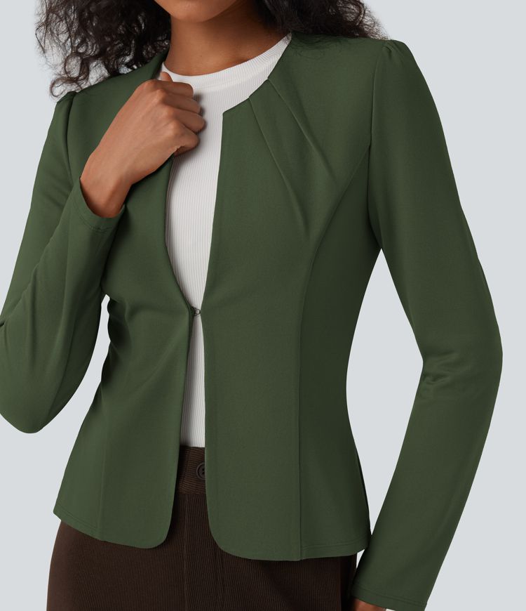 Round Neck Hook and Eye Work Blazer
