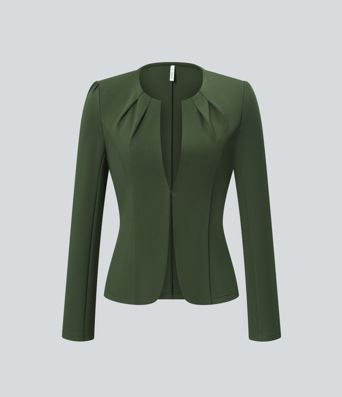 Round Neck Hook and Eye Work Blazer