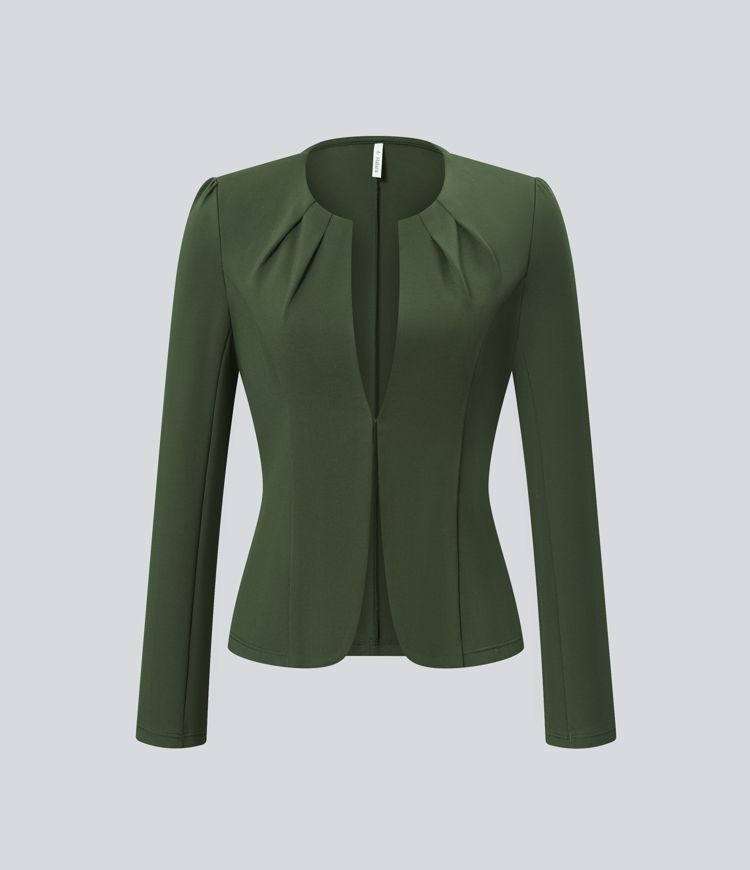 Round Neck Hook and Eye Work Blazer