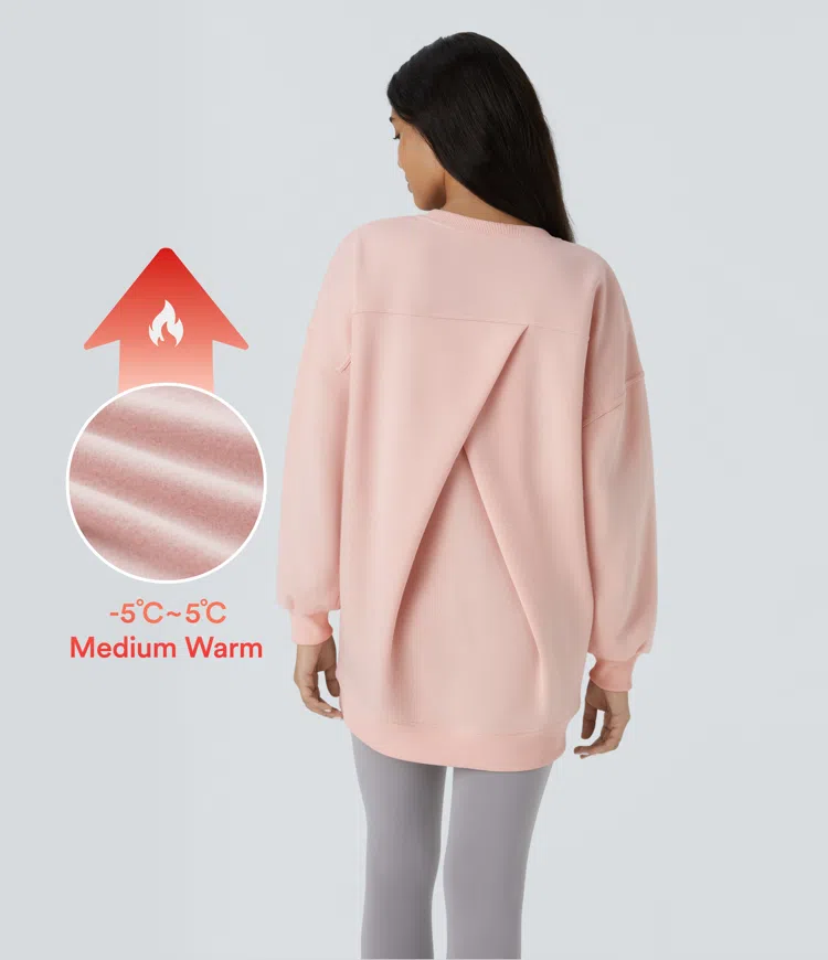 Peachy Keen Lässiges Oversize-Fleece-Sweatshirt mit Rundhalsausschnitt, langen Ärmeln und Seitentaschen / 2