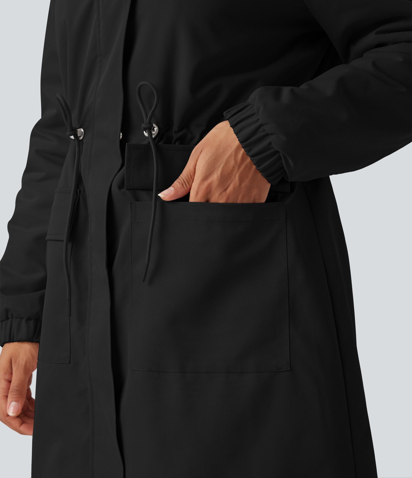 Lang geschnittener Fleece-Parka mit Kapuze, langen Ärmeln, Kordelzug und Taschen