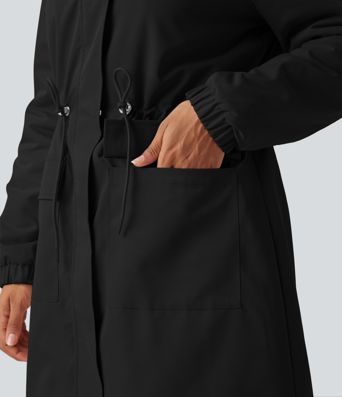 Lang geschnittener Fleece-Parka mit Kapuze, langen Ärmeln, Kordelzug und Taschen
