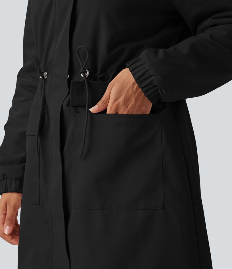 Lang geschnittener Fleece-Parka mit Kapuze, langen Ärmeln, Kordelzug und Taschen