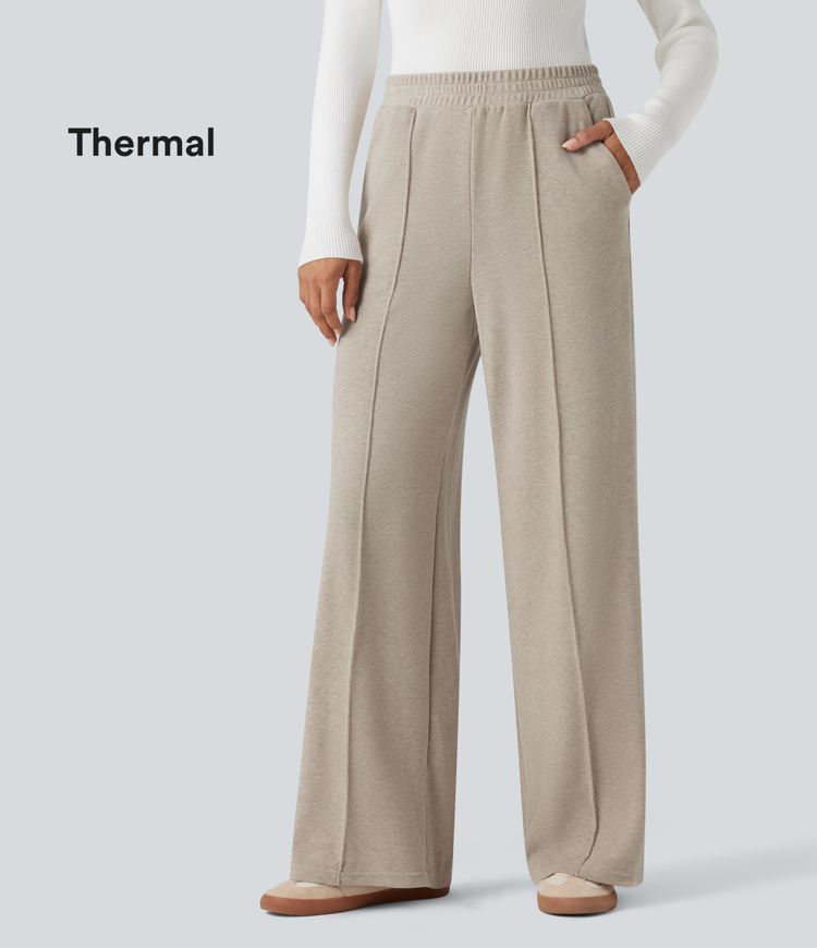 Pantalon thermique coupe droite taille haute avec poches