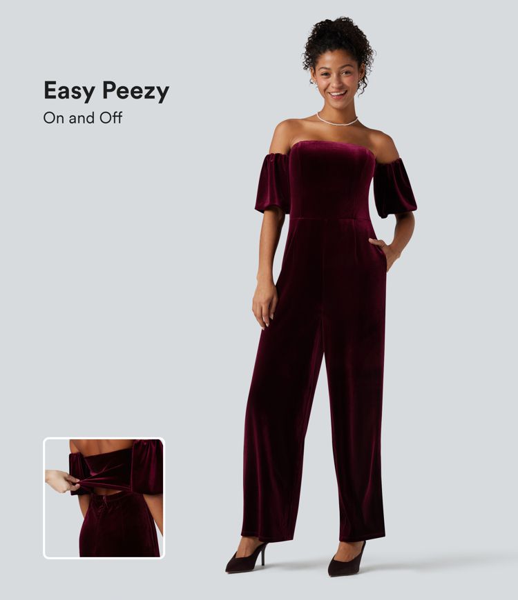 Combinaison velours bustier fendue manches bouffantes - Easy Peezy