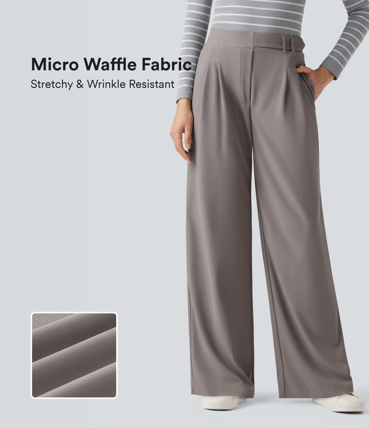 Pantalon tailleur Halara Flex™ micro-gaufré jambes larges taille haute avec poches