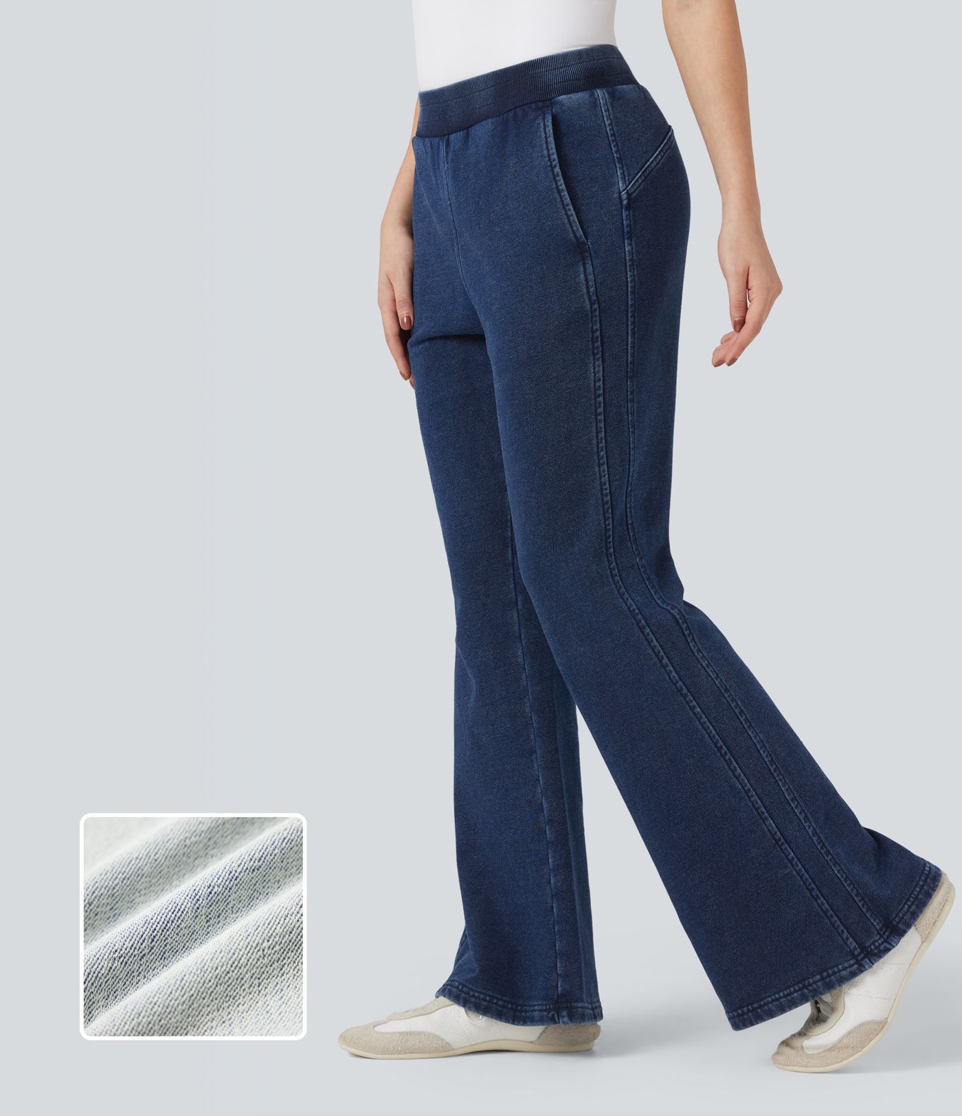 Halara Flex™ pantalones Sweat de felpa francesa de tiro medio - estilo jeans a campanado casual con bolsillos