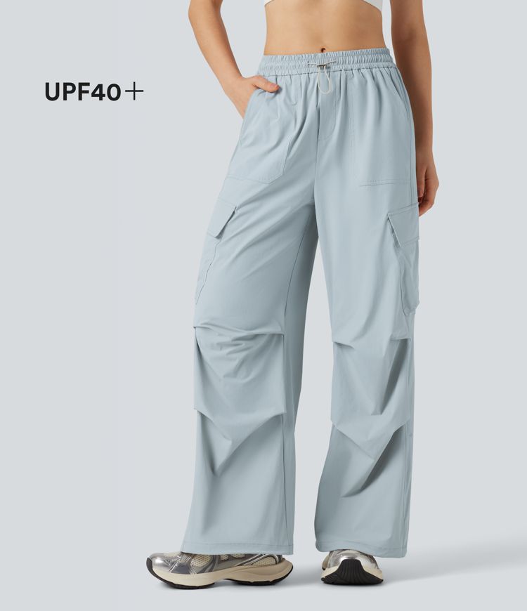 Pantalon cargo randonnée coupe droite avec cordon de serrage taille mi-haute et poches - UPF40+