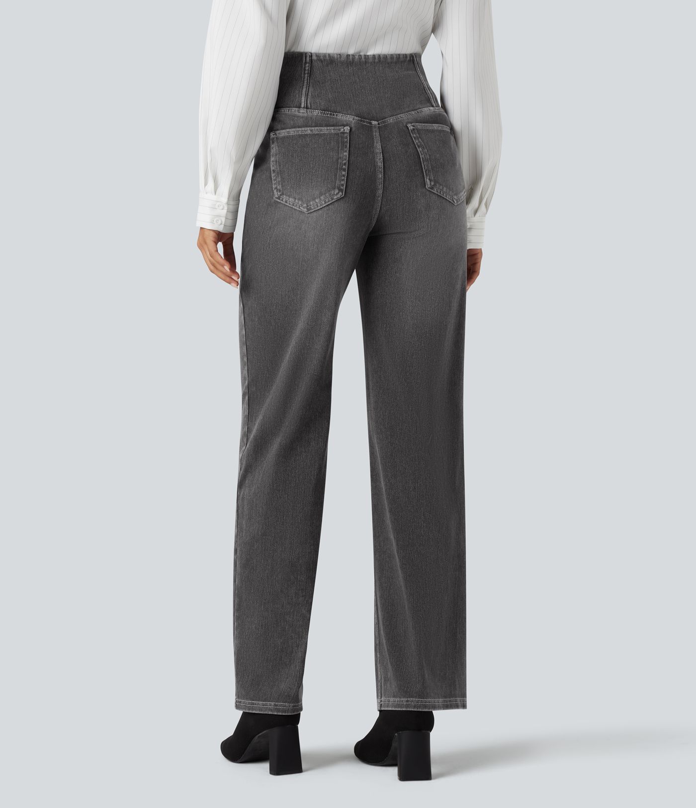 Halara Flex™ Crossover High Waisted Tummy Control Casual Straight Leg Jeans with Pockets