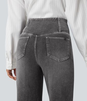 Halara Flex™ Crossover High Waisted Tummy Control Casual Straight Leg Jeans with Pockets