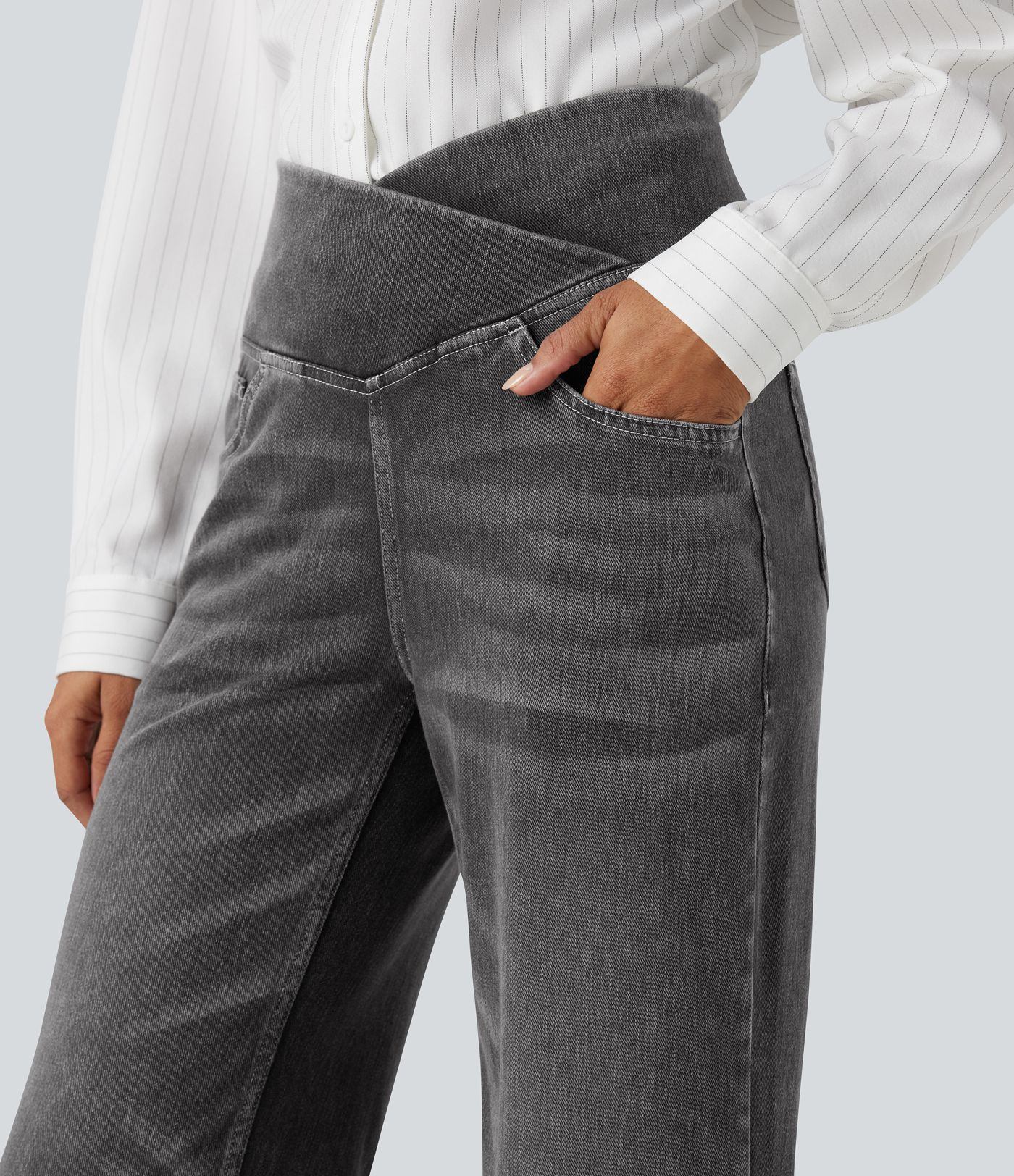 Halara Flex™ Crossover High Waisted Tummy Control Casual Straight Leg Jeans with Pockets