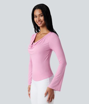 Ribbed Cowl Neck Long Sleeve Dance Sports Top Ribbed Cowl Neck Long Sleeve Dance Sports Top