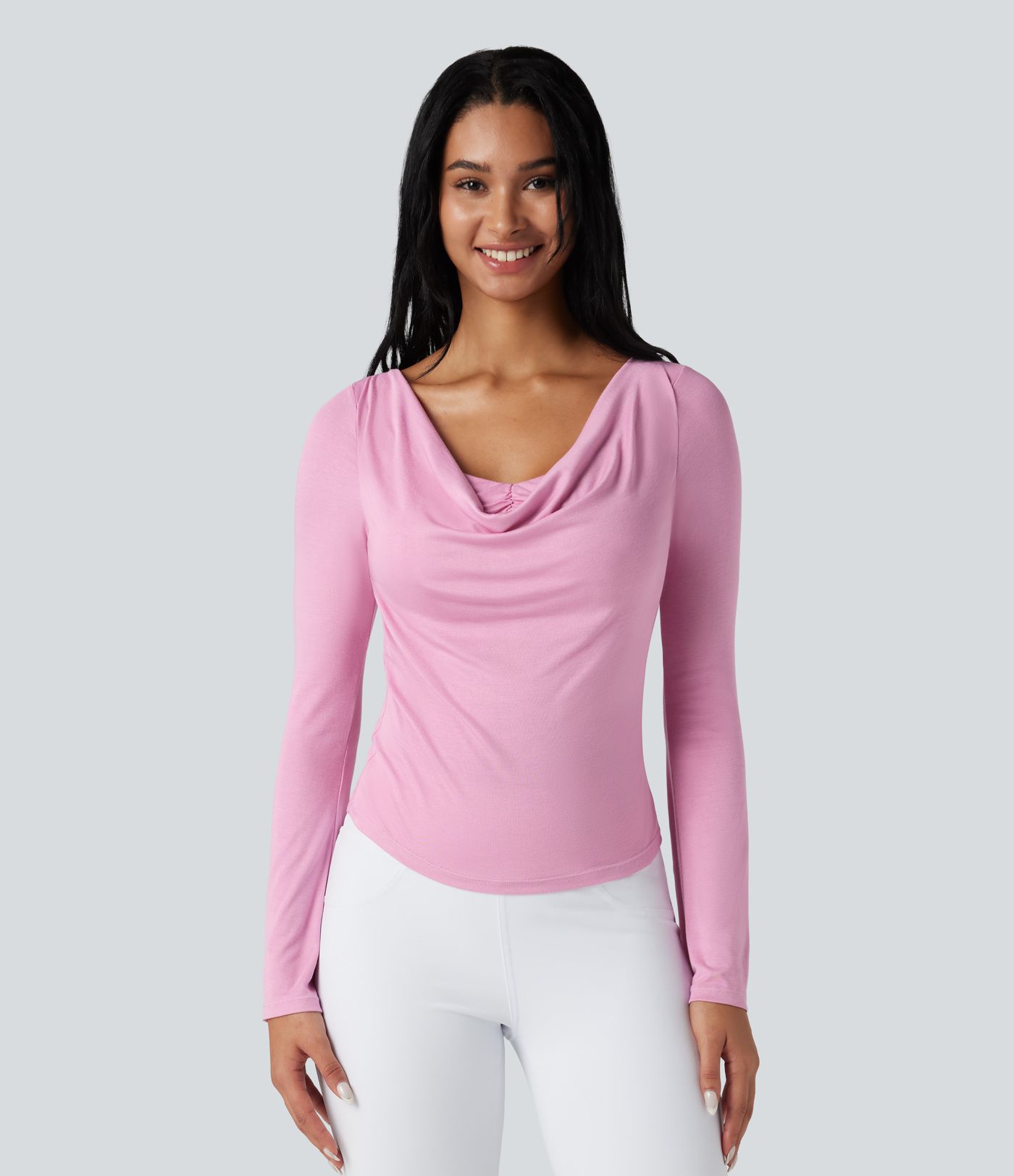 Ribbed Cowl Neck Long Sleeve Dance Sports Top Ribbed Cowl Neck Long Sleeve Dance Sports Top